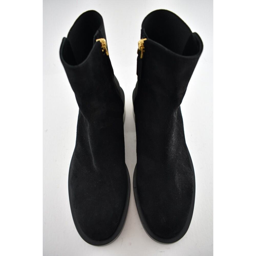 Valentino V Logo Gold Black Suede Block Heel Short Ankle Chelsea Zip Bootie 37.5 - Picture 4 of 10